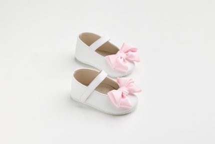 Χειροποίητη Βαπτιστική Μπαλαρίνα Αγκαλιάς Λευκό με Χειροποίητο Ροζ Γκρο Φιόγκο K603A | Everkid