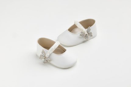 Χειροποίητη Βαπτιστική Μπαλαρίνα Αγκαλιάς Εκρού με Χάντρα, Πέρλες και Στρας Πεταλούδα K612B | Everkid