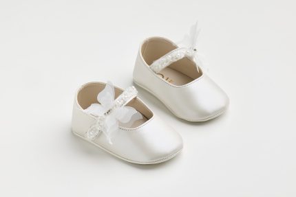 Χειροποίητη Βαπτιστική Μπαλαρίνα Αγκαλιάς Εκρού με Χάντρα, Πέρλες και Πεταλούδα K612E | Everkid