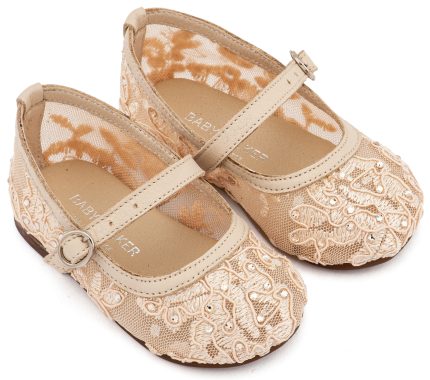 Babywalker Βαπτιστικό Γοβάκι από Ύφασμα Φιλντιρέ Δαντέλα LU6128 Μπεζ