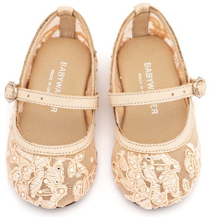 Babywalker Βαπτιστικό Γοβάκι από Ύφασμα Φιλντιρέ Δαντέλα LU6128 Μπεζ