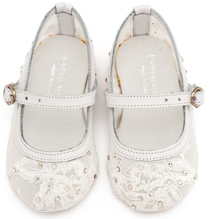 Babywalker Βαπτιστικό Γοβάκι από Ύφασμα Φιλντιρέ Δαντέλα LU6128 Λευκό