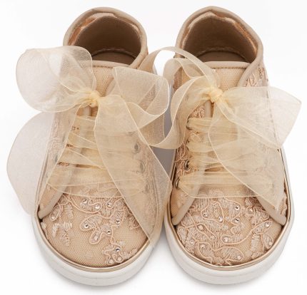 Babywalker Βαπτιστικό Sneaker από Ύφασμα Φιλντιρέ Λουλούδια LU6129 Μπεζ