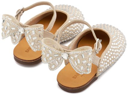 Babywalker Βαπτιστικό Σαμπό Διακοσμημένο Ολόγυρα με Στρας και Φιόγκο από Στρας στη Φτέρνα LU6132 Μπεζ