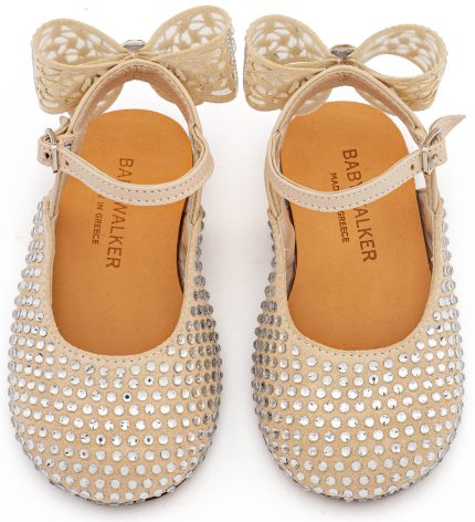 Babywalker Βαπτιστικό Σαμπό Διακοσμημένο Ολόγυρα με Στρας και Φιόγκο από Στρας στη Φτέρνα LU6132 Μπεζ