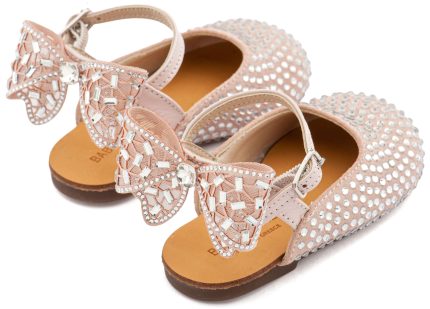 Babywalker Βαπτιστικό Σαμπό Διακοσμημένο Ολόγυρα με Στρας και Φιόγκο από Στρας στη Φτέρνα LU6132 Ροζ Αντικέ