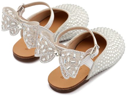 Babywalker Βαπτιστικό Σαμπό Διακοσμημένο Ολόγυρα με Στρας και Φιόγκο από Στρας στη Φτέρνα LU6132 Λευκό