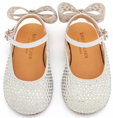 Babywalker Βαπτιστικό Σαμπό Διακοσμημένο Ολόγυρα με Στρας και Φιόγκο από Στρας στη Φτέρνα LU6132 Λευκό