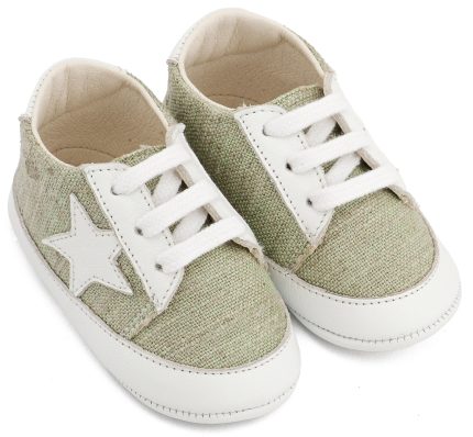 Babywalker Βαπτιστικό Παπουτσάκι Αγκαλιάς για Αγόρι Υφασμάτινο Δετό Sneaker Φυστικί-Λευκό MI1135