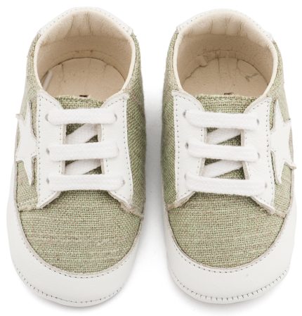 Babywalker Βαπτιστικό Παπουτσάκι Αγκαλιάς για Αγόρι Υφασμάτινο Δετό Sneaker Φυστικί-Λευκό MI1135