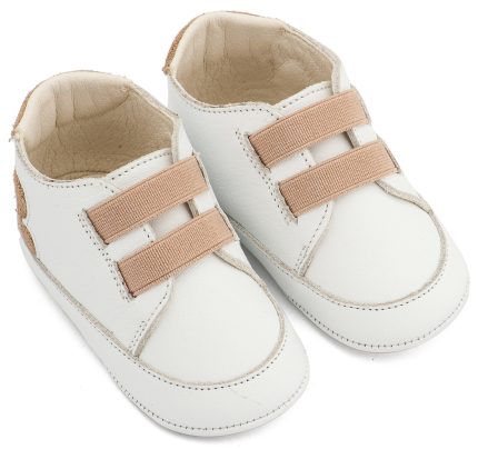 Babywalker Βαπτιστικό Παπουτσάκι Αγκαλιάς για Αγόρι Παντοφλέ Σνίκερ με Λαστιχάκια Λευκό-Μπεζ MI1137