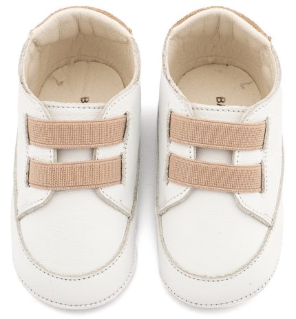 Babywalker Βαπτιστικό Παπουτσάκι Αγκαλιάς για Αγόρι Παντοφλέ Σνίκερ με Λαστιχάκια Λευκό-Μπεζ MI1137