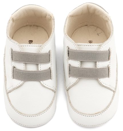 Babywalker Βαπτιστικό Παπουτσάκι Αγκαλιάς για Αγόρι Παντοφλέ Σνίκερ με Λαστιχάκια Λευκό Γκρι MI1137