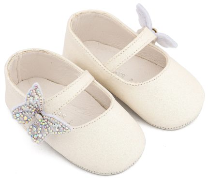 Babywalker Βαπτιστικό Παπουτσάκι Αγκαλιάς Γοβάκι Μονή Μπαρέτα Χρατς με Στρασένια Πεταλούδα MI1658 Λευκό