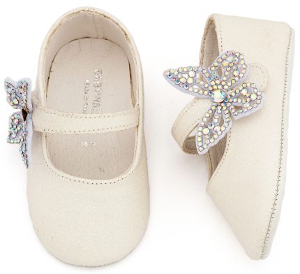 Babywalker Βαπτιστικό Παπουτσάκι Αγκαλιάς Γοβάκι Μονή Μπαρέτα Χρατς με Στρασένια Πεταλούδα MI1658 Λευκό