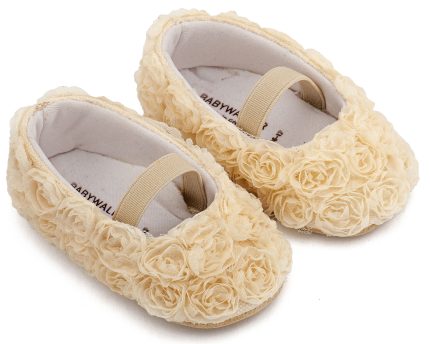Babywalker Βαπτιστικό Παπουτσάκι Αγκαλιάς Μπαλαρινα Διακοσμημένη με Chiffon Λουλούδια MI1660 Εκρού