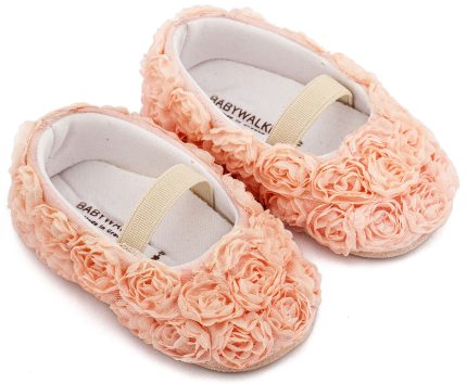 Babywalker Βαπτιστικό Παπουτσάκι Αγκαλιάς Μπαλαρινα Διακοσμημένη με Chiffon Λουλούδια MI1660 Ροζ