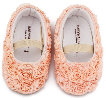 Babywalker Βαπτιστικό Παπουτσάκι Αγκαλιάς Μπαλαρινα Διακοσμημένη με Chiffon Λουλούδια MI1660 Ροζ