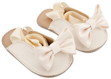 Babywalker Βαπτιστικό Παπουτσάκι Αγκαλιάς Γαλλικό Σαμπό με Σατέν Φιόγκο MI1661 Εκρού