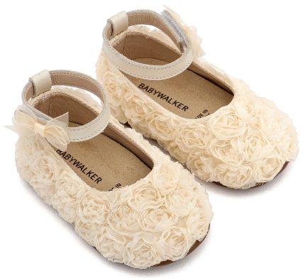 Babywalker Βαπτιστικό Παπουτσάκι για Πρώτα Βήματα Μπαλαρίνα Διακοσμημένη με Chiffon Λουλούδια PRI2654 Εκρού