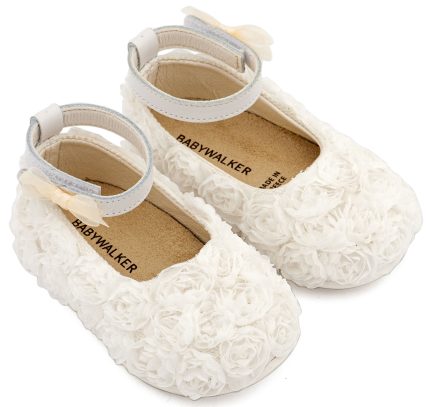Babywalker Βαπτιστικό Παπουτσάκι για Πρώτα Βήματα Μπαλαρίνα Διακοσμημένη με Chiffon Λουλούδια PRI2654 Λευκό