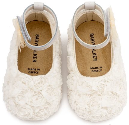 Babywalker Βαπτιστικό Παπουτσάκι για Πρώτα Βήματα Μπαλαρίνα Διακοσμημένη με Chiffon Λουλούδια PRI2654 Λευκό
