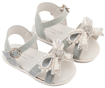 Babywalker Βαπτιστικό Παπουτσάκι για Πρώτα Βήματα Πέδιλο Διακοσμημένο με Φιόγκο απο Πέρλες PRI2655 Ασημί