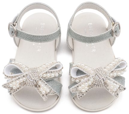 Babywalker Βαπτιστικό Παπουτσάκι για Πρώτα Βήματα Πέδιλο Διακοσμημένο με Φιόγκο απο Πέρλες PRI2655 Ασημί