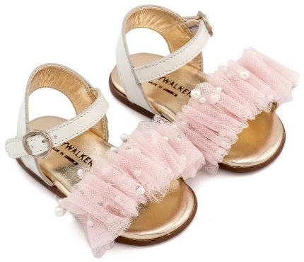 Babywalker Βαπτιστικό Παπουτσάκι για Πρώτα Βήματα Πέδιλο με Χειροποίητο Διακοσμητικό από Τούλι PRI2656 Εκρού Ροζ