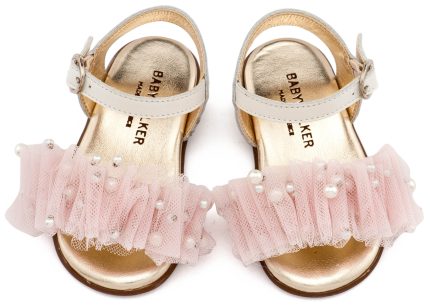 Babywalker Βαπτιστικό Παπουτσάκι για Πρώτα Βήματα Πέδιλο με Χειροποίητο Διακοσμητικό από Τούλι PRI2656 Εκρού Ροζ