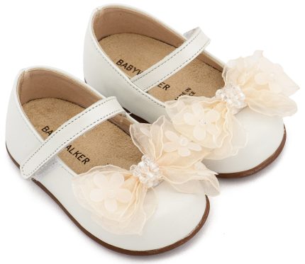 Babywalker Βαπτιστικό Παπουτσάκι για Πρώτα Βήματα Γοβάκι Μονή Μπαρέτα Φιογκάκι Οργάντζας PRI2659 Εκρού