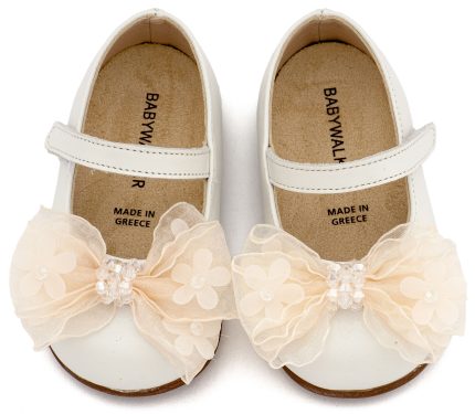 Babywalker Βαπτιστικό Παπουτσάκι για Πρώτα Βήματα Γοβάκι Μονή Μπαρέτα Φιογκάκι Οργάντζας PRI2659 Εκρού