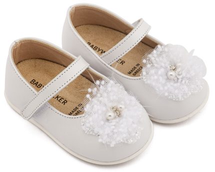Babywalker Βαπτιστικό Παπουτσάκι για Πρώτα Βήματα Γοβάκι Μονή Μπαρέτα Χειροποίητο Διακοσμητικό από Τούλι PRI2660 Λευκό
