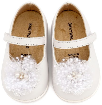 Babywalker Βαπτιστικό Παπουτσάκι για Πρώτα Βήματα Γοβάκι Μονή Μπαρέτα Χειροποίητο Διακοσμητικό από Τούλι PRI2660 Λευκό