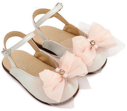 Babywalker Βαπτιστικό Παπουτσάκι για Πρώτα Βήματα Γαλλικό Σαμπό Διακοσμημένο με Φιόγκο Οργάντζας και Στρας PRI2661 Εκρού Ροζ