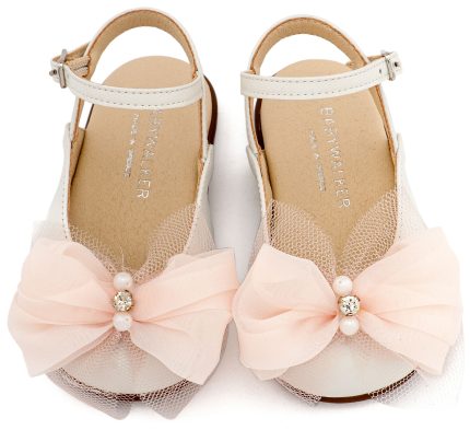 Babywalker Βαπτιστικό Παπουτσάκι για Πρώτα Βήματα Γαλλικό Σαμπό Διακοσμημένο με Φιόγκο Οργάντζας και Στρας PRI2661 Εκρού Ροζ