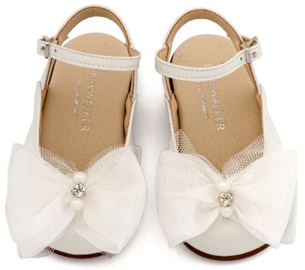 Babywalker Βαπτιστικό Παπουτσάκι για Πρώτα Βήματα Γαλλικό Σαμπό Διακοσμημένο με Φιόγκο Οργάντζας και Στρας PRI2661 Εκρού