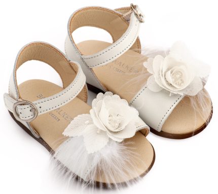 Babywalker Βαπτιστικό Παπουτσάκι για Πρώτα Βήματα Πέδιλο Διακοσμημένο με Χειροποίητο Λουλούδι με Πούπουλα PRI2662 Εκρού