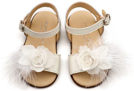 Babywalker Βαπτιστικό Παπουτσάκι για Πρώτα Βήματα Πέδιλο Διακοσμημένο με Χειροποίητο Λουλούδι με Πούπουλα PRI2662 Εκρού