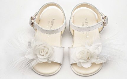 Babywalker Βαπτιστικό Παπουτσάκι για Πρώτα Βήματα Πέδιλο Διακοσμημένο με Χειροποίητο Λουλούδι με Πούπουλα PRI2662 Λευκό