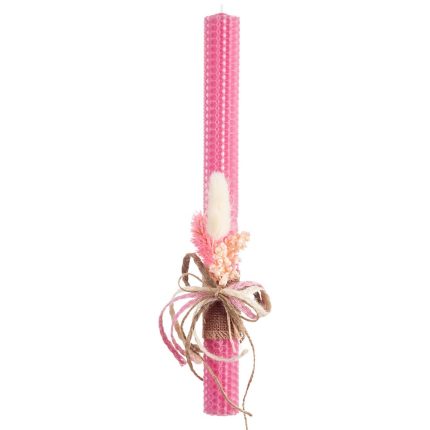 Λαμπάδα Μελισσοκέρι Ροζ Χρώμα με Αποξηραμένα 30cm - ΛΠ128