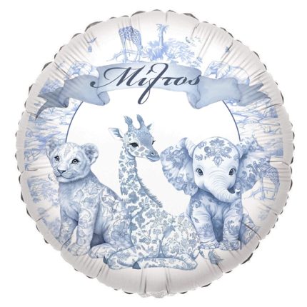 18″ Μπαλόνι Foil Tυπωμένο Blue Toile Ζώα Της Ζούγκλας Στρογγυλό | D2403R