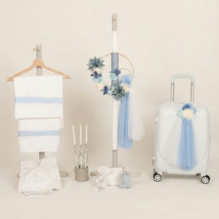 Σετ Βάπτισης για Αγόρι με Θέμα Λουλούδια Εμπνευσμένο από τις Αποχρώσεις Baby Dior Λευκό-Σιέλ 26151