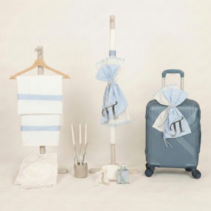 Σετ Βάπτισης για Αγόρι με Θέμα Μονόγραμμα Offwhite-Σιέλ 26152