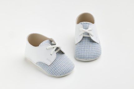 Χειροποίητο Βαπτιστικό Παπουτσάκι Αγκαλιάς για Αγόρι Λευκό-Γαλάζιο Α602Ρ, Everkid