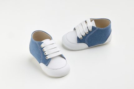 Χειροποίητο Βαπτιστικό Παπουτσάκι Αγκαλιάς για Αγόρι Λευκό-Μπλε Α606Ε, Everkid