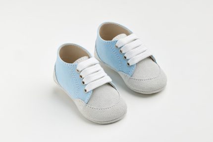 Χειροποίητο Βαπτιστικό Παπουτσάκι Αγκαλιάς για Αγόρι Λευκό-Γαλάζιο Α606Ρ, Everkid