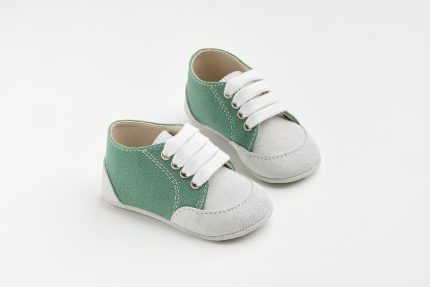 Χειροποίητο Βαπτιστικό Παπουτσάκι Αγκαλιάς για Αγόρι Λευκό-Πράσινο Α606Χ, Everkid