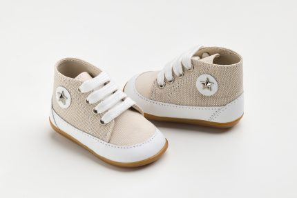 Χειροποίητο Βαπτιστικό Μποτάκι για Πρώτα Βήματα για Αγόρι Λευκό-Εκρού Α611Ε, Everkid