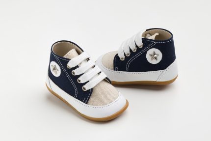 Χειροποίητο Βαπτιστικό Μποτάκι για Πρώτα Βήματα για Αγόρι Λευκό-Μπλε-Εκρού Α611Μ, Everkid